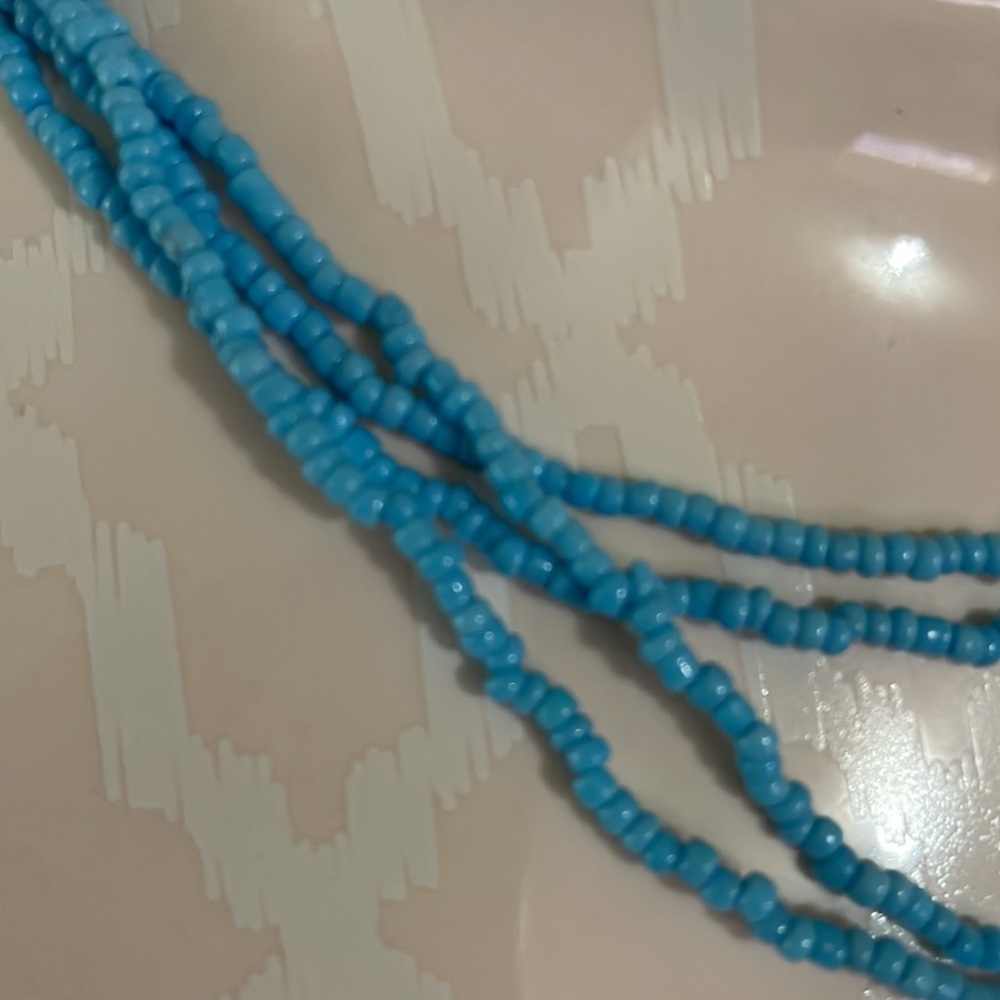 SOLD_Four (4) light blue mini beaded beach necklaces - layer or wear one - Picture 4 of 8
